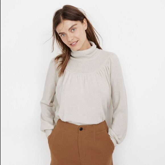Madewell Shirred Balloon-Sleeve Turtleneck Sweater \\ Size Small // Ivory - Picture 2 of 4